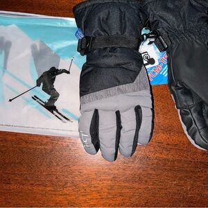 Black and Gray Ski Gloves Waterproof Windproof Breathable Thinsulate